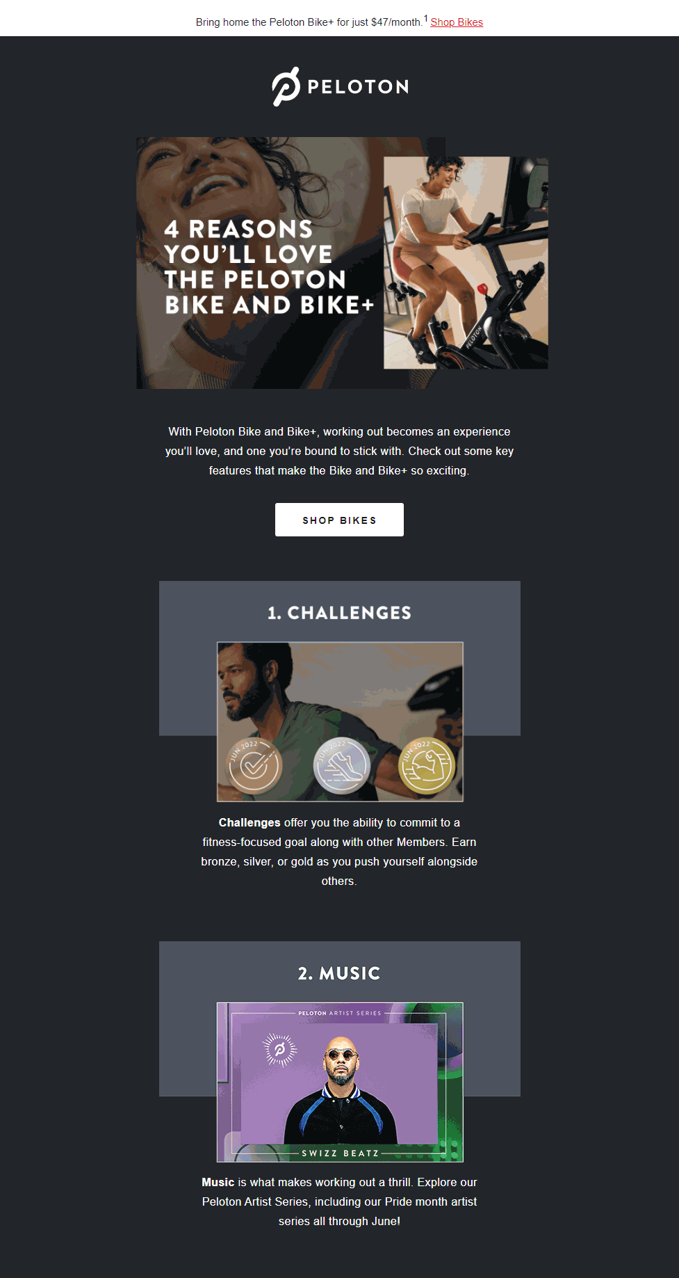 Email copy by Peloton