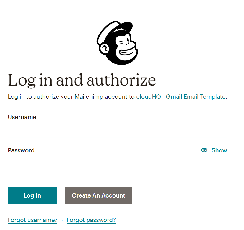 Mailchimp- authorization page sample