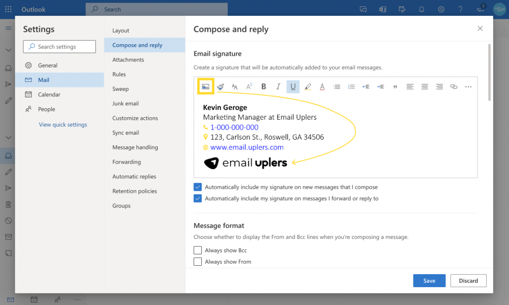 Adding image outlook 365 signature