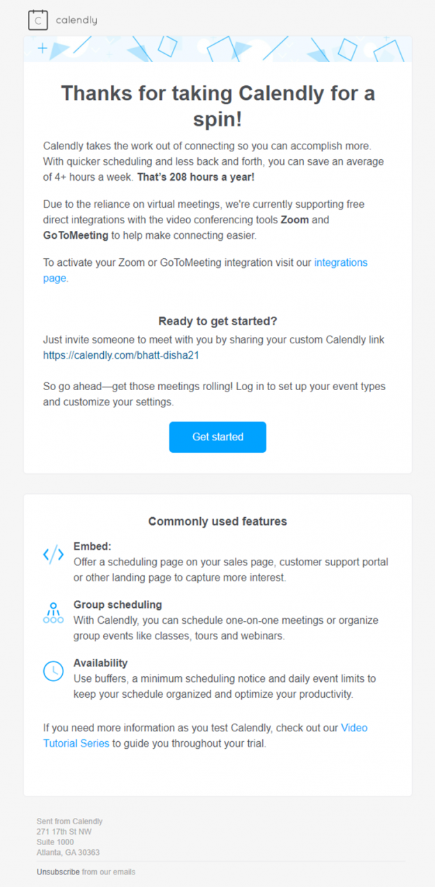 Calendly- welcome email -cadence email marketing
