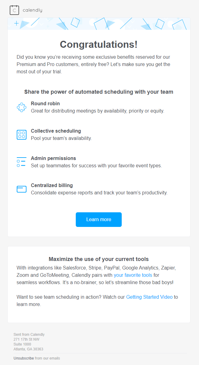Calendly email to share some exclusive benefits