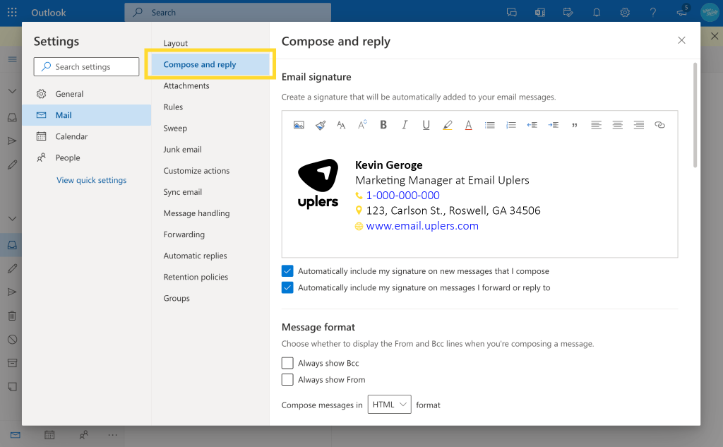 Compose email signature in outlook