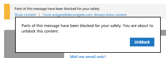 e-postlänkar blockerade meddelande