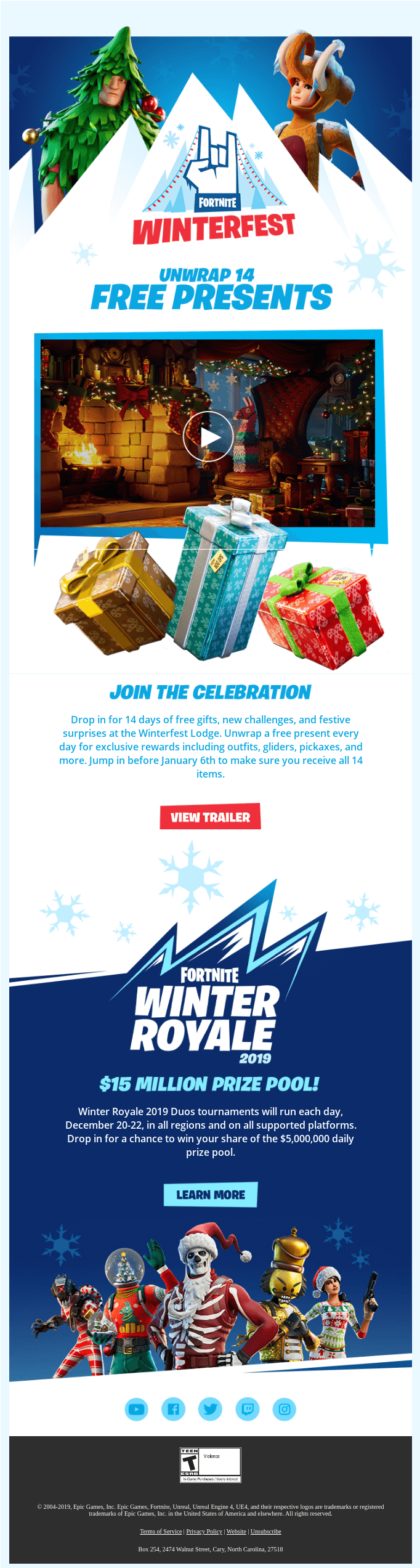 Epic Games- Holiday email