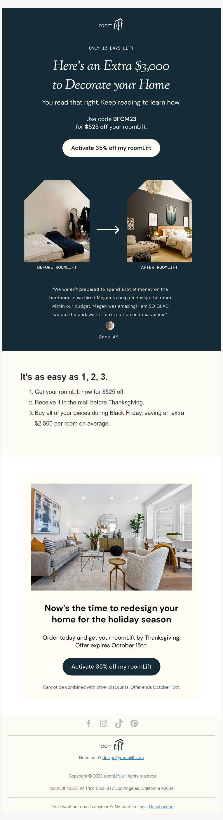 Black friday email- roomlift