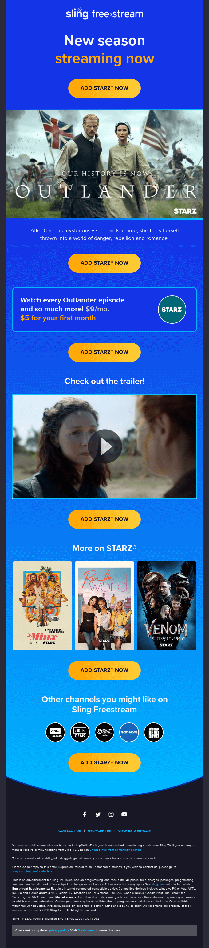 Sling Video Email Marketing example