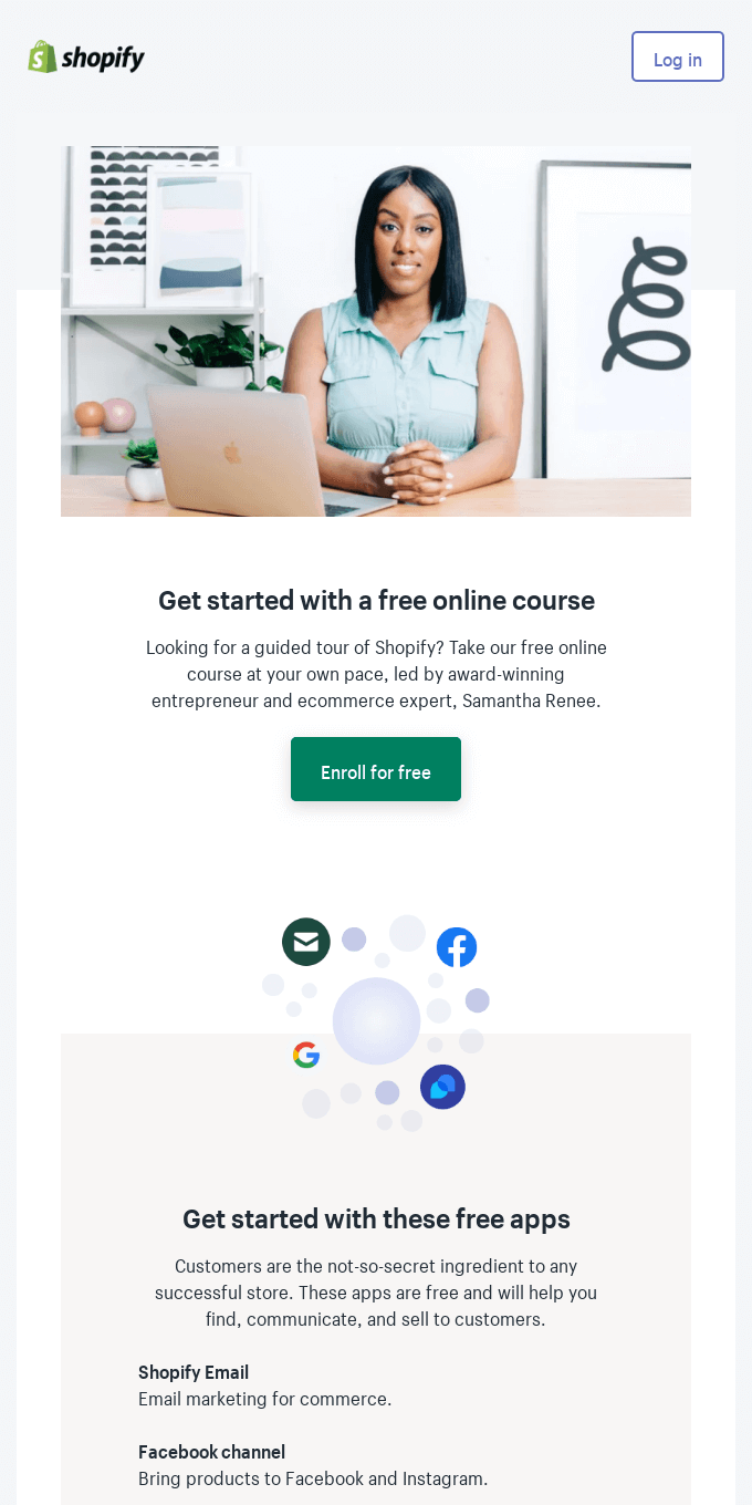 welcome email by Shopify