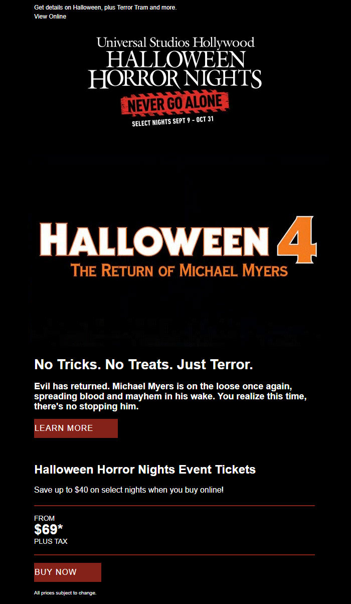 Universal Studios Hollywood- Halloween email