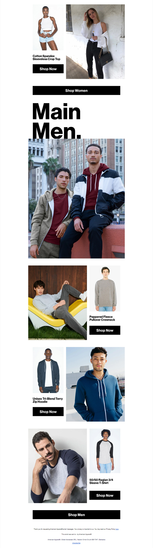 Thanksgiving email from American Apparel