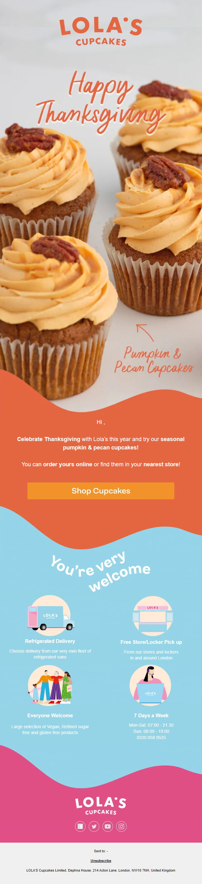 Thanksgiving email from Lola's Cupcakes