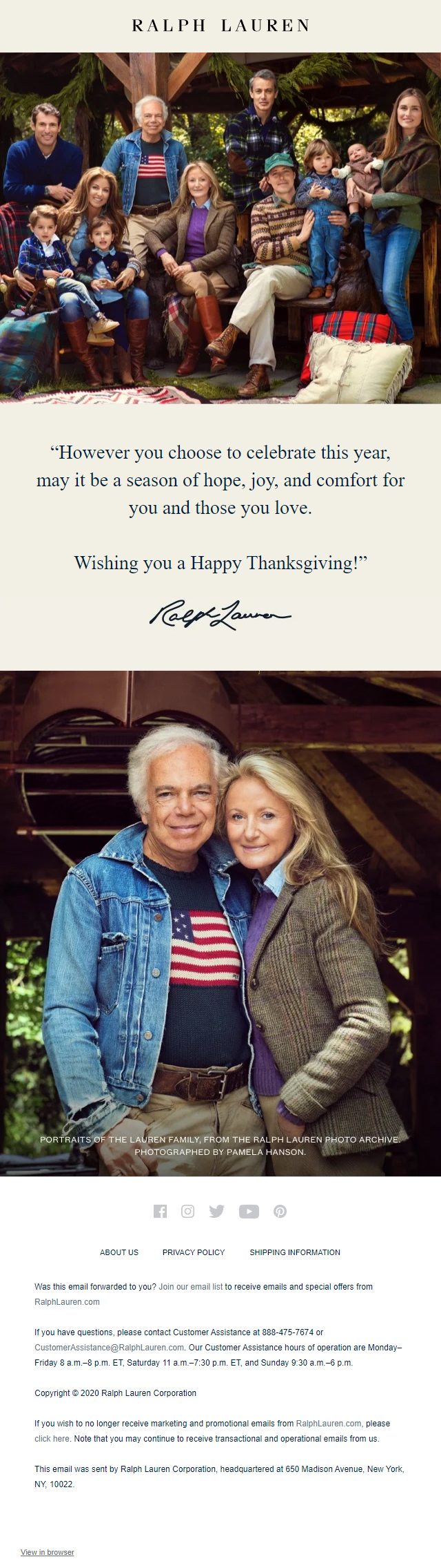 Tacksägelsemail från Ralph Lauren