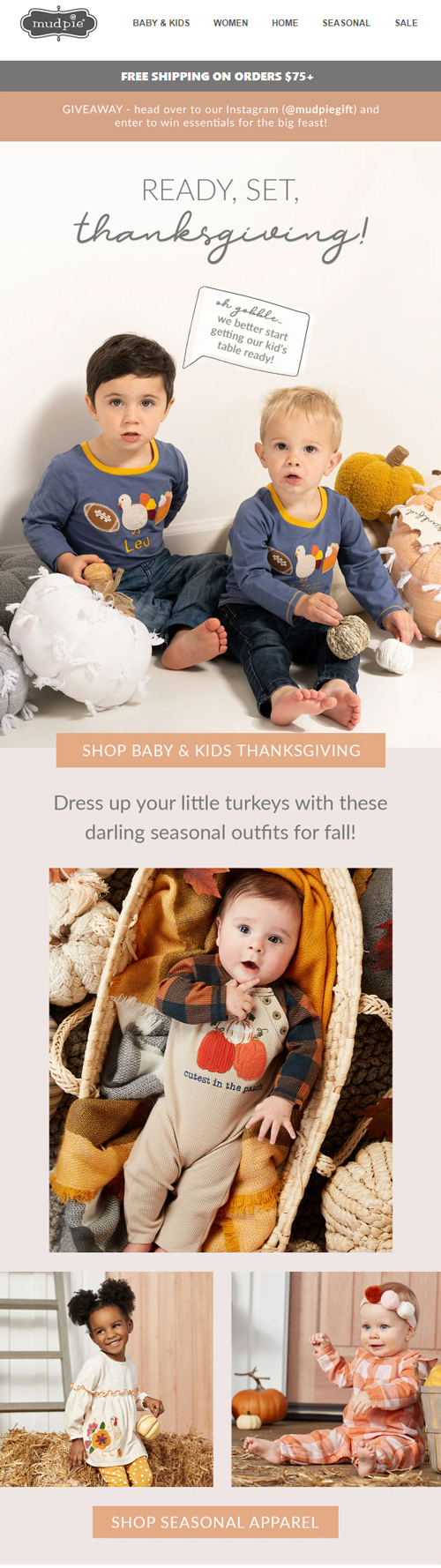 Thanksgiving email from mud-pie