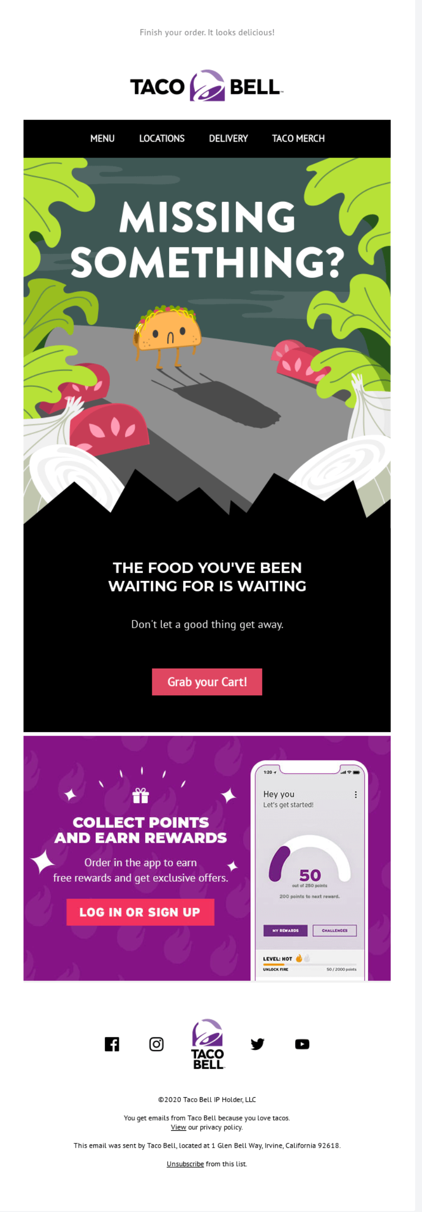 Taco Bell - Cart abandonment email