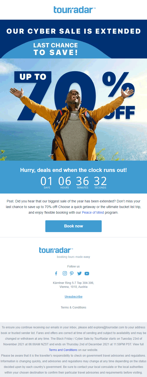 tourradar- cyber monday Email