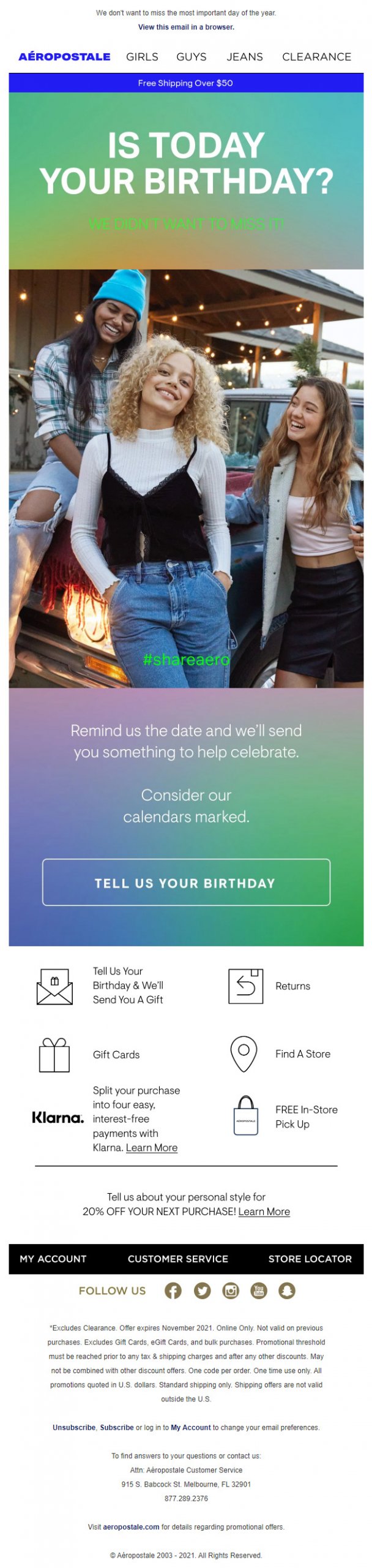 Aeropostale- Birthday Email Inspiration