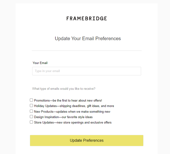 Framebridge- Email Preference center