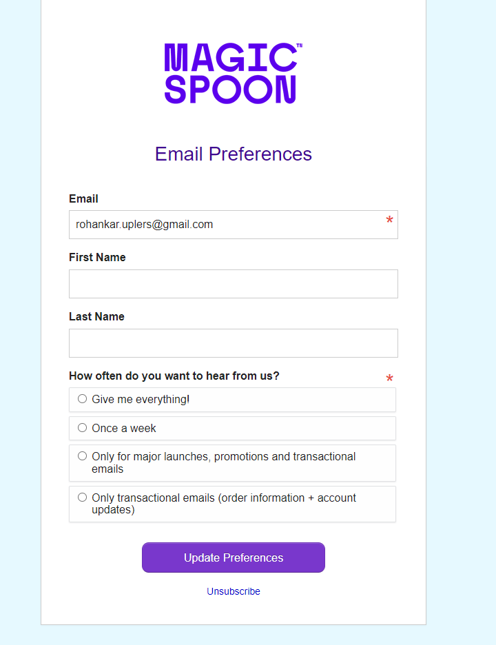 Magic Spoon's preference center