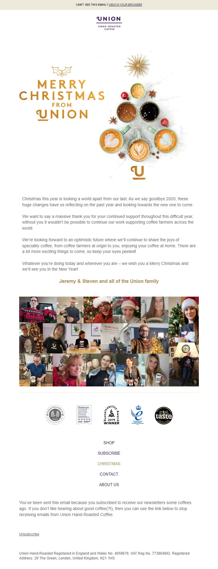Union Hand-Roasted Coffee- Christmas email