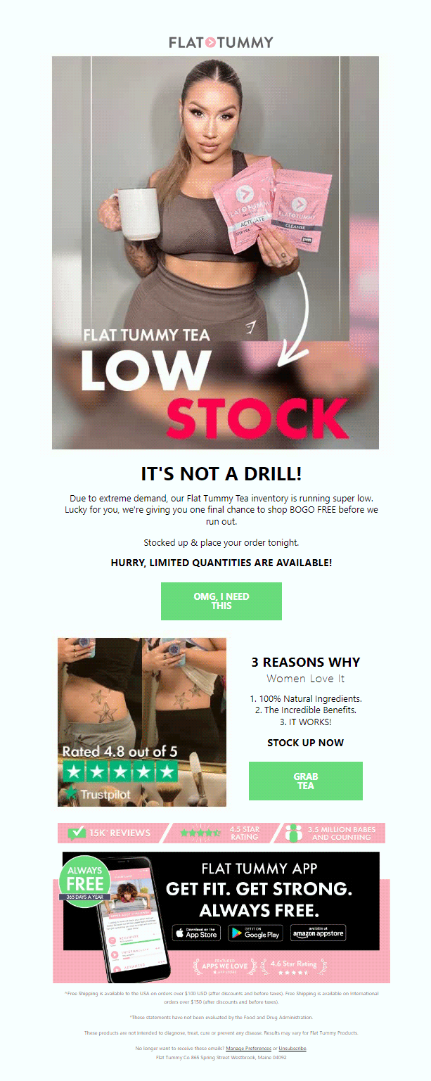 Urgency email by Flat Tummy Co