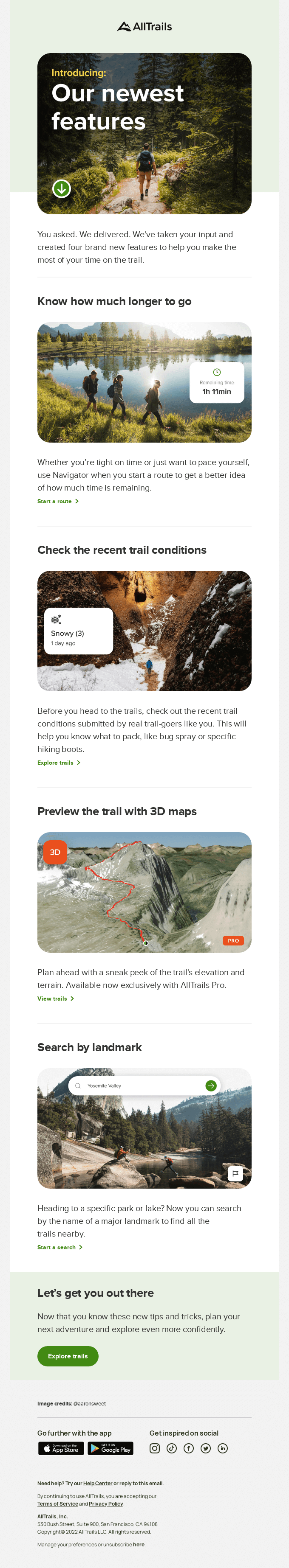 AllTrails- Product update email