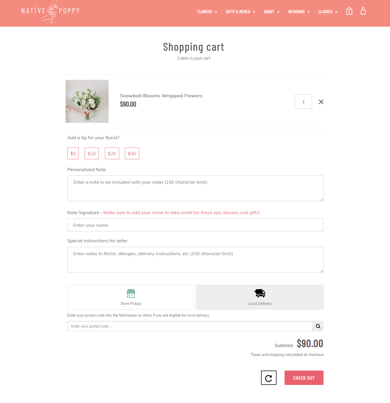 Native Poppy checkout page