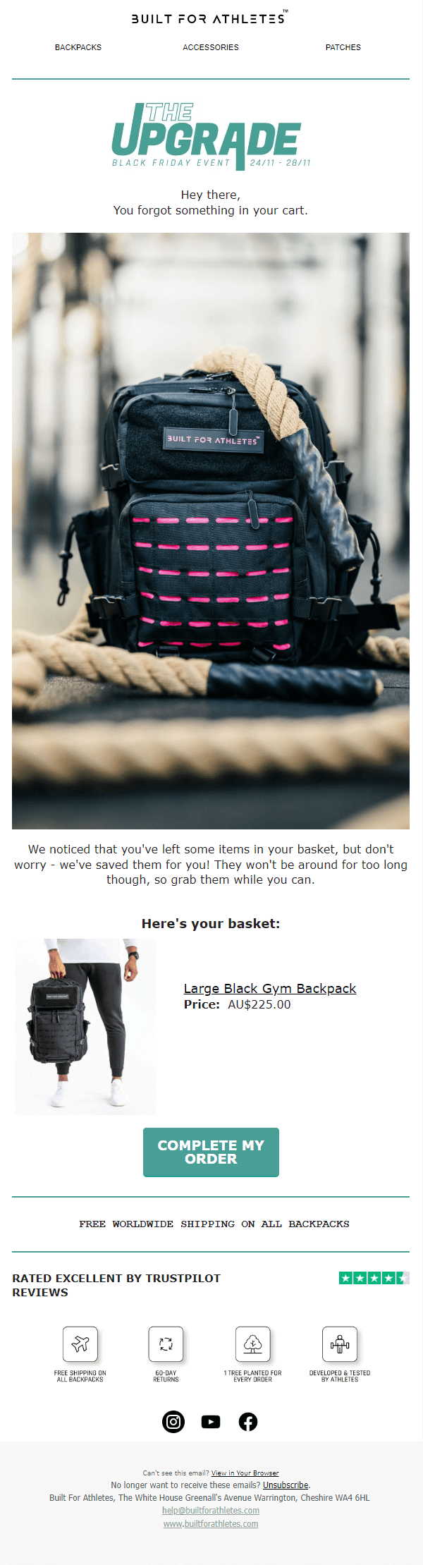 Built for Athletes- abandon cart email