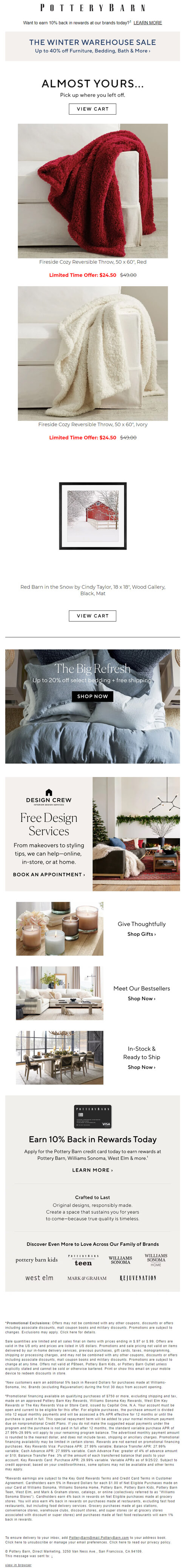 Pottery Barn- cart abandonment email
