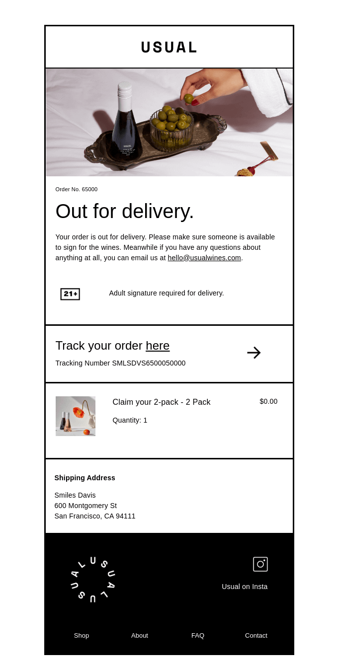out for delivery email