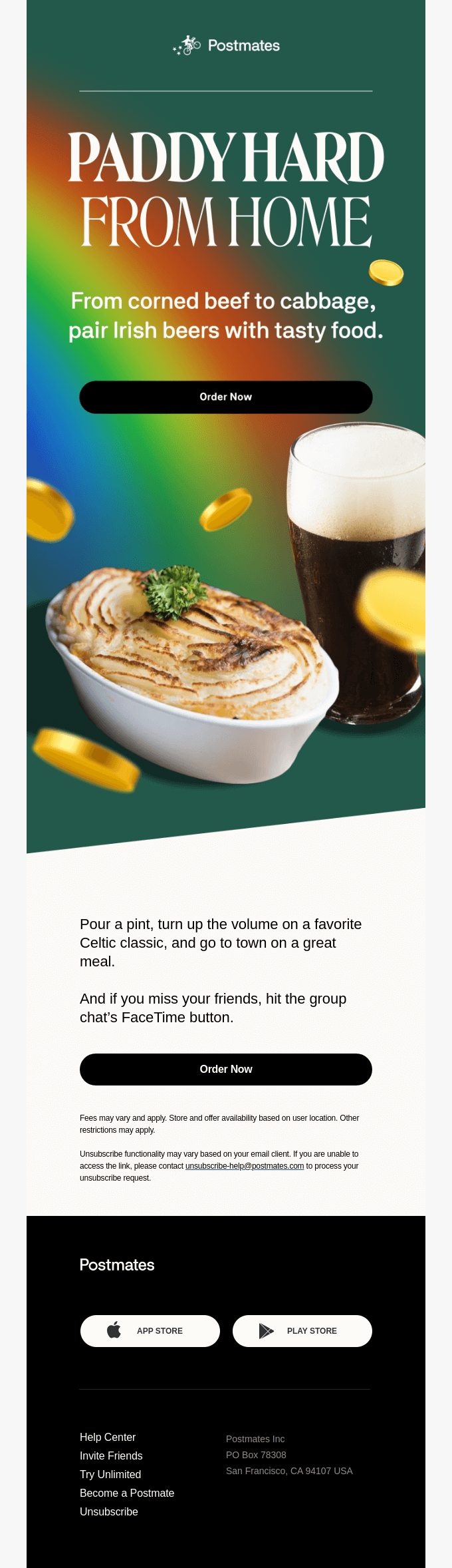 Postmates's St. Patrick’s Day email