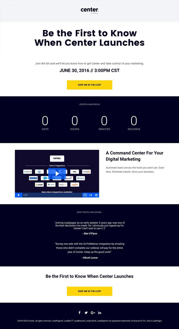 Pre-launch landing page