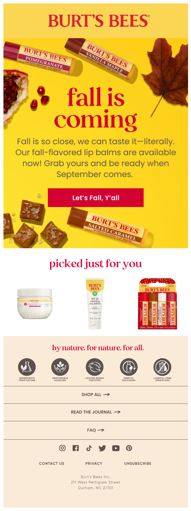 Burt’s Bees fall sale email