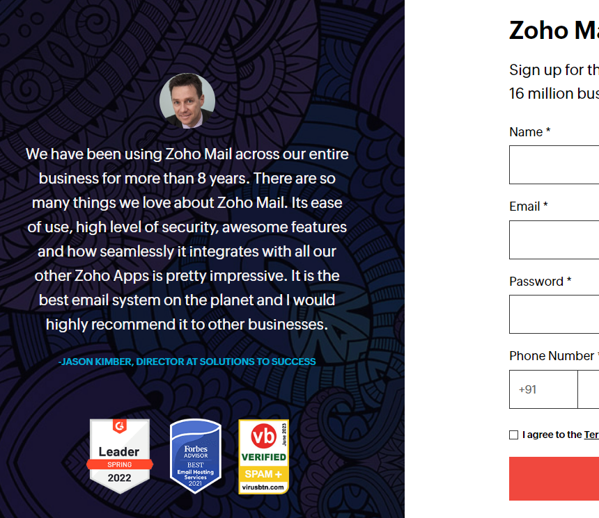 Zoho signup form email