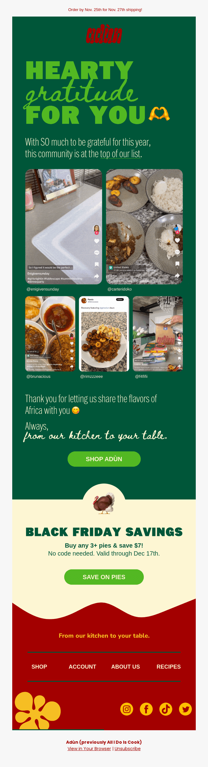 Adun Thanksgiving Email