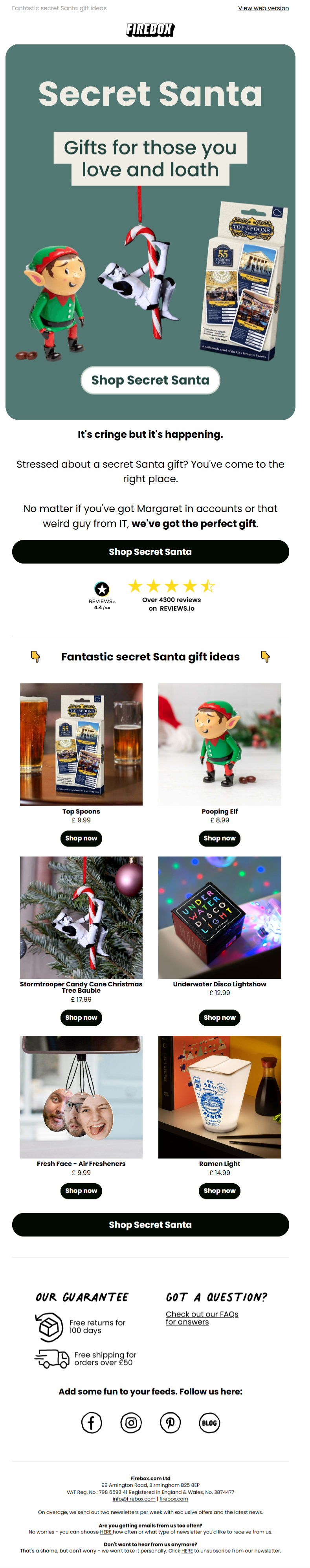 Firebox’s Christmas email template