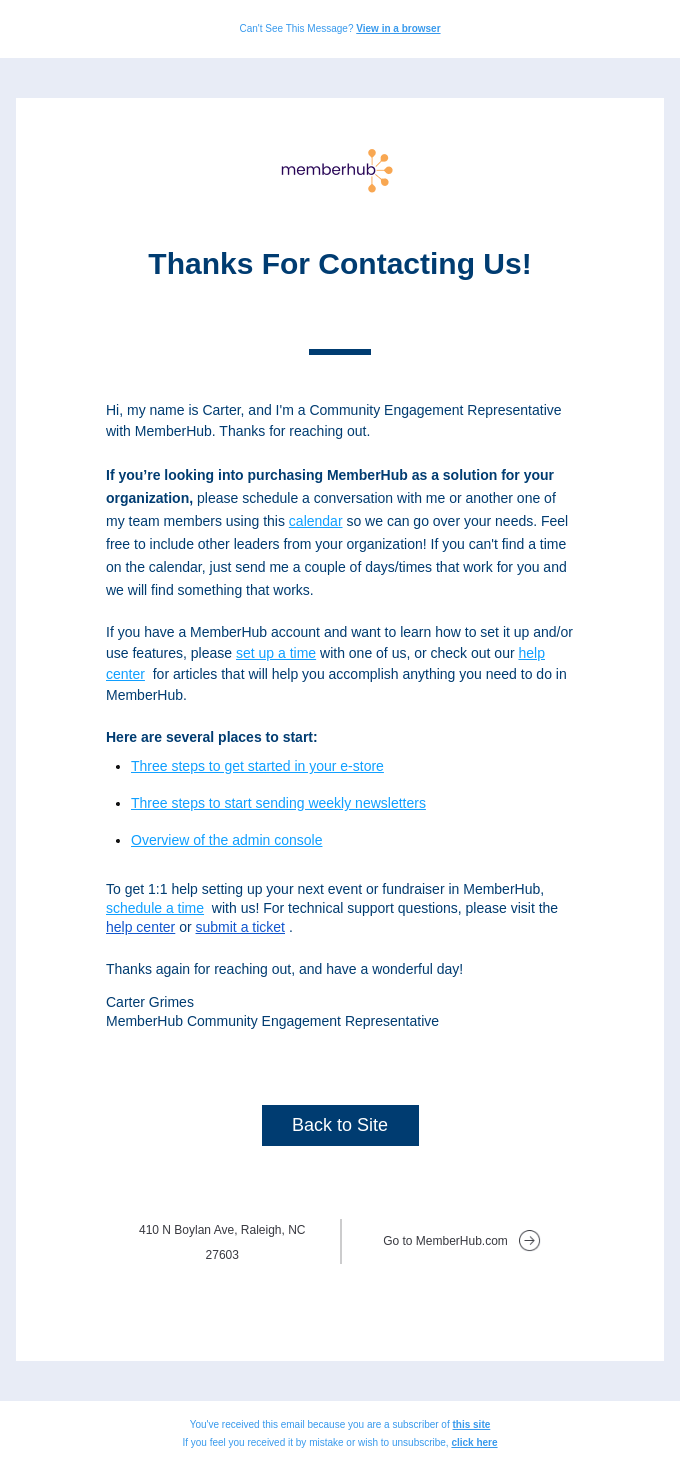 Memberhub-customer service email