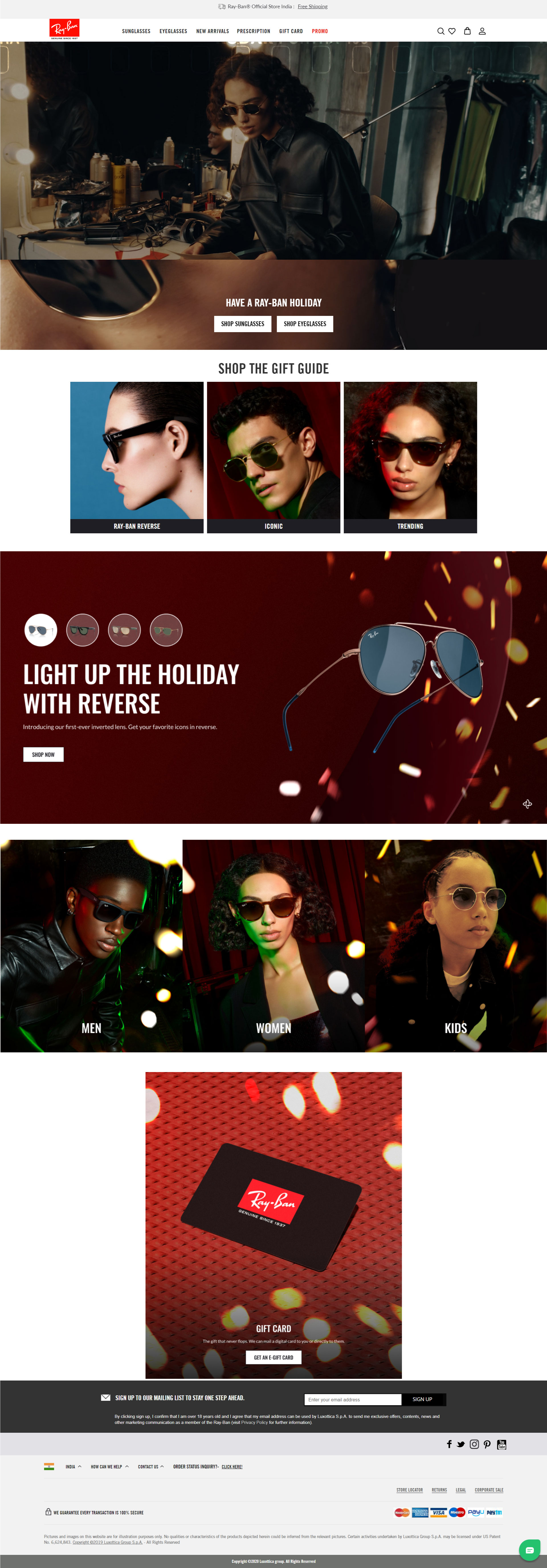 Ray-Ban’s landing page