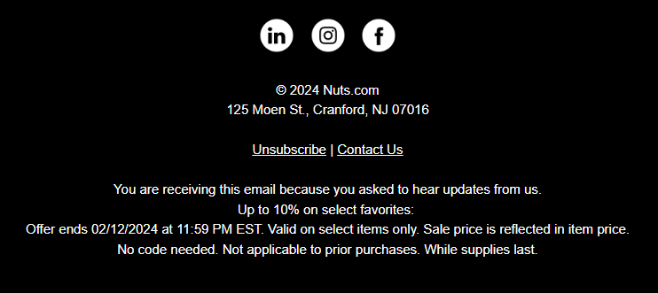 Nuts.com email footer