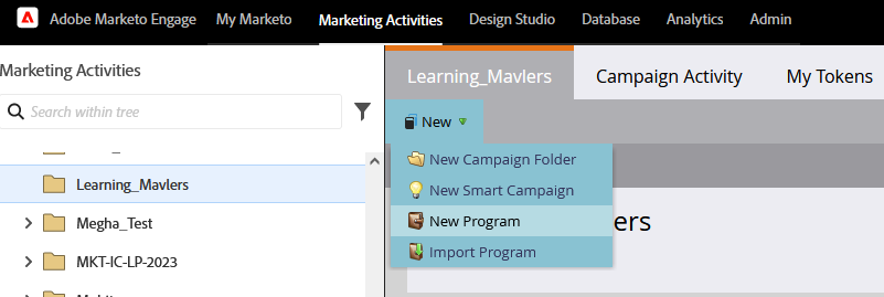 Select Folders in the Marketo Engagement Program