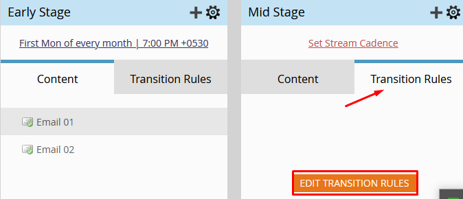 How to Click Transition Rules for the stream in Marketo