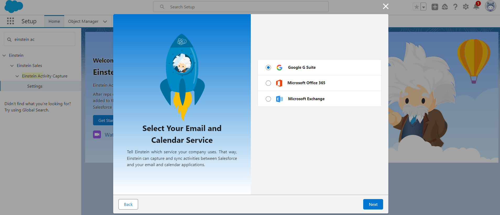 Select Your email and Calendar Service