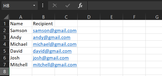 Email in Excel