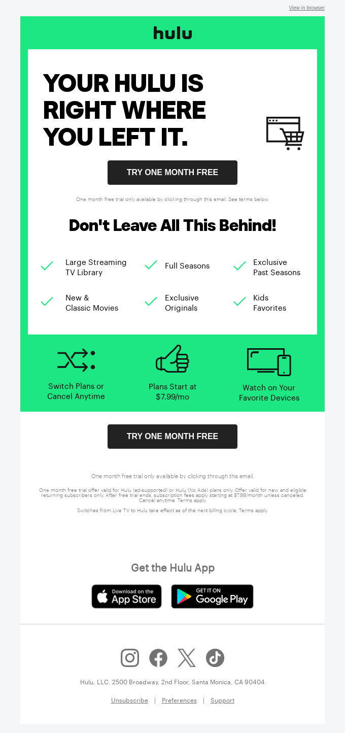 Hulu’s email design