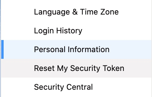 Click Reset My Security Token