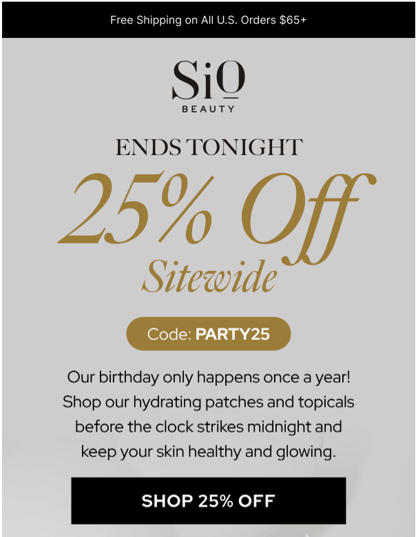 Sio Beauty’s landing page and email