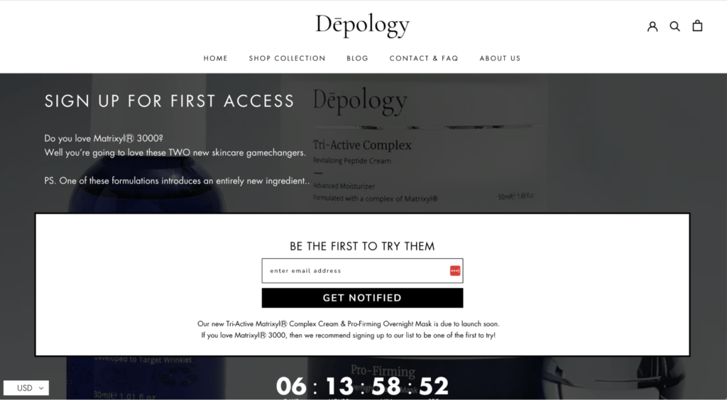 Pre-launch landing page by Depology