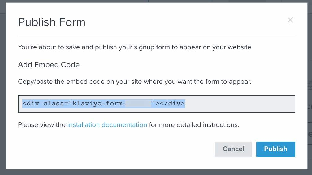 Publish Form modal