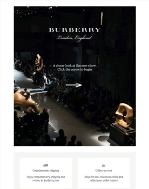 An email design by Burberry demonstrating slider effect