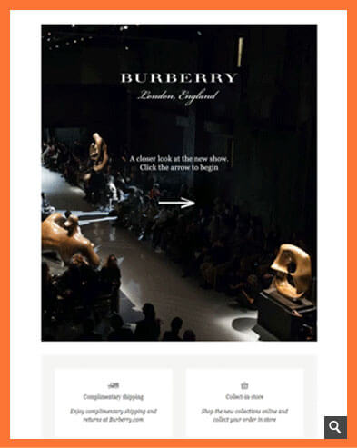 An email design by Burberry demonstrating slider effect