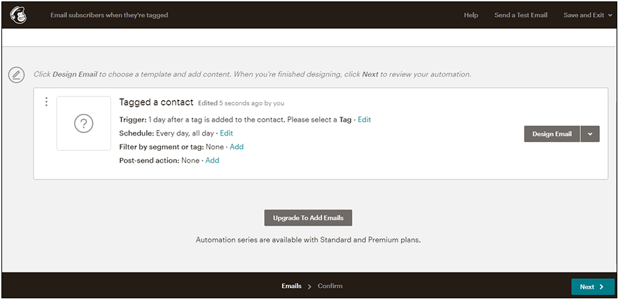 Mailchimp provides the option to add tags